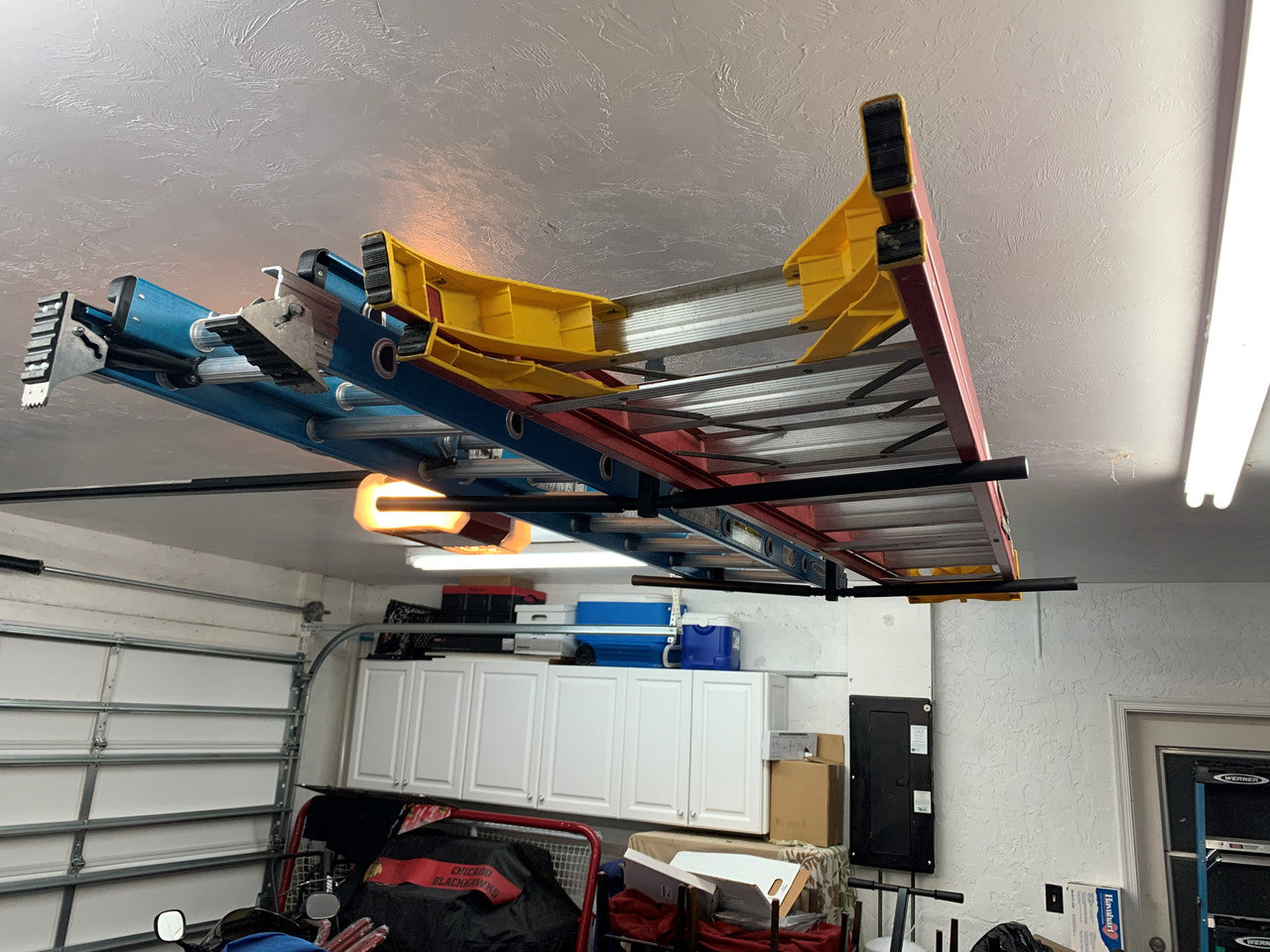 how to hang ladder from garage ceiling