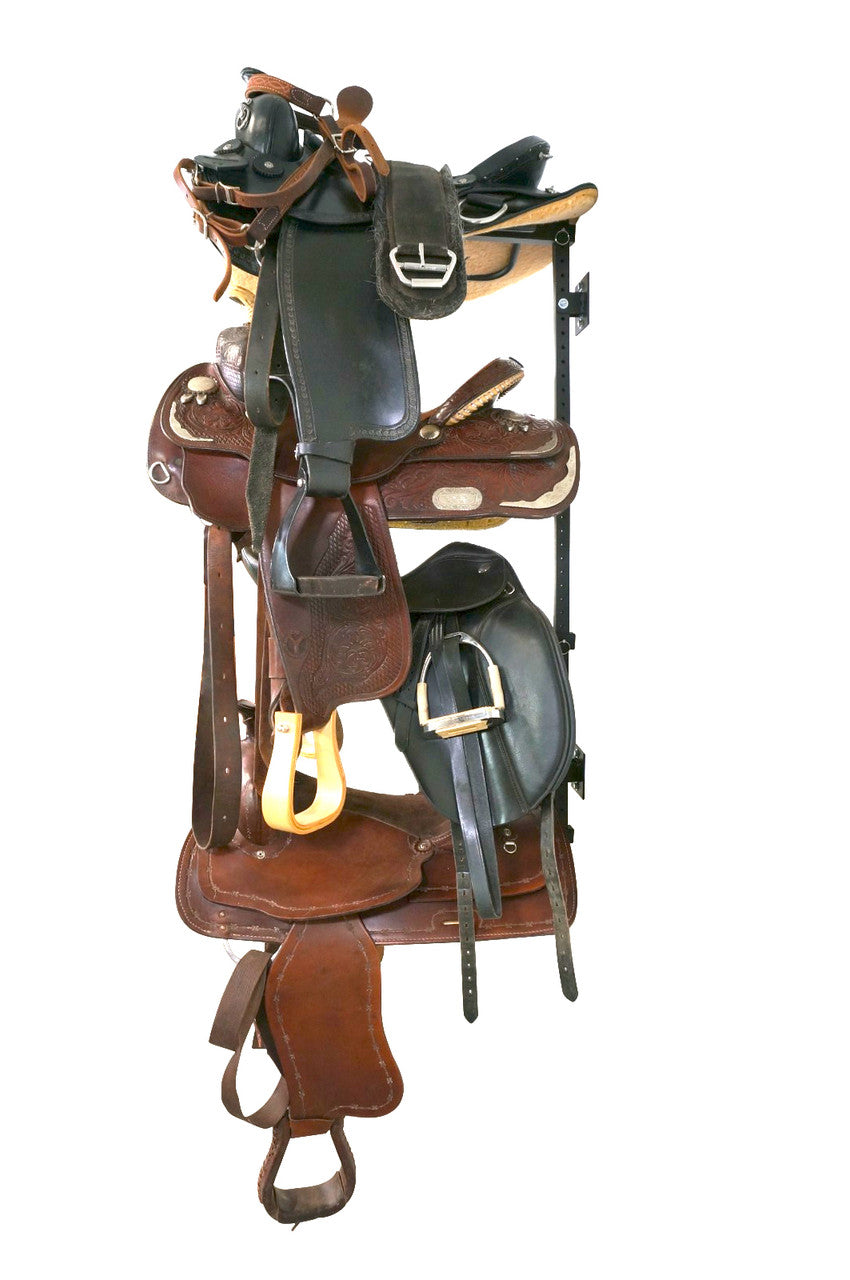 adjustable wall storage for horse saddles