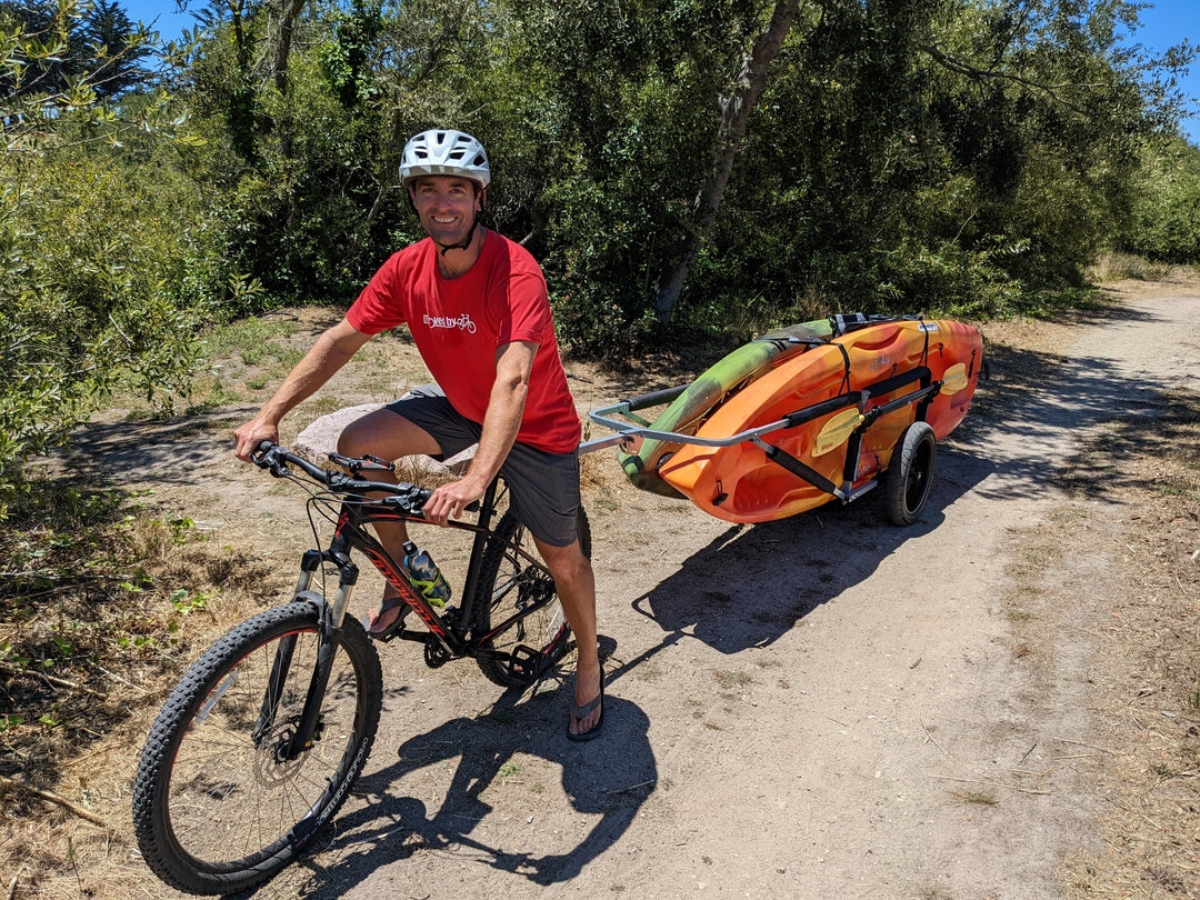 Easily transport your kayak or sup to the beach on your bike