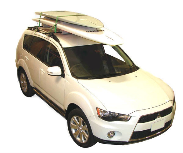 sup roof rack holds two SUPs