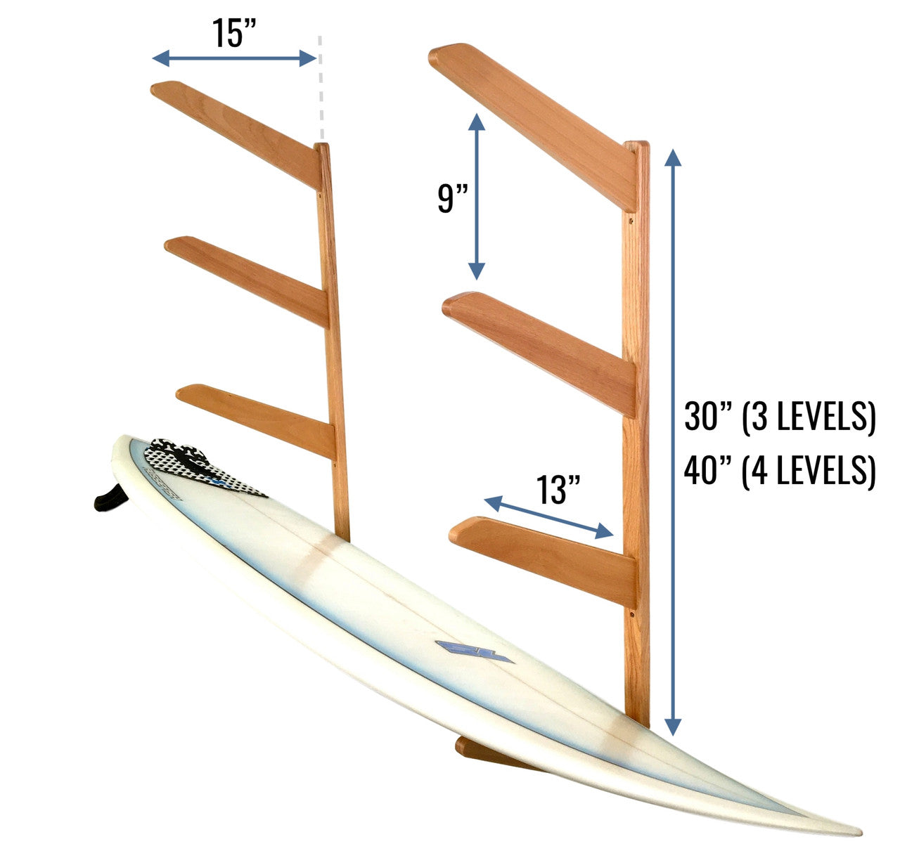 wooden surfboard wall rack