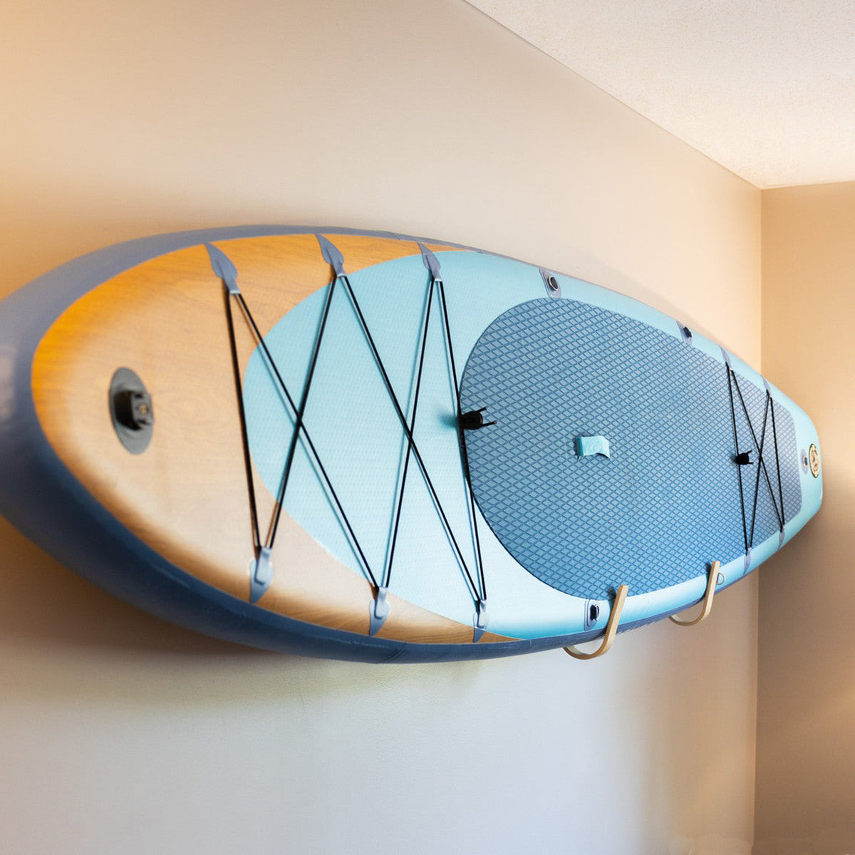 Minimalist Wood SUP Rack Paddleboard Wall Hooks StoreYourBoard