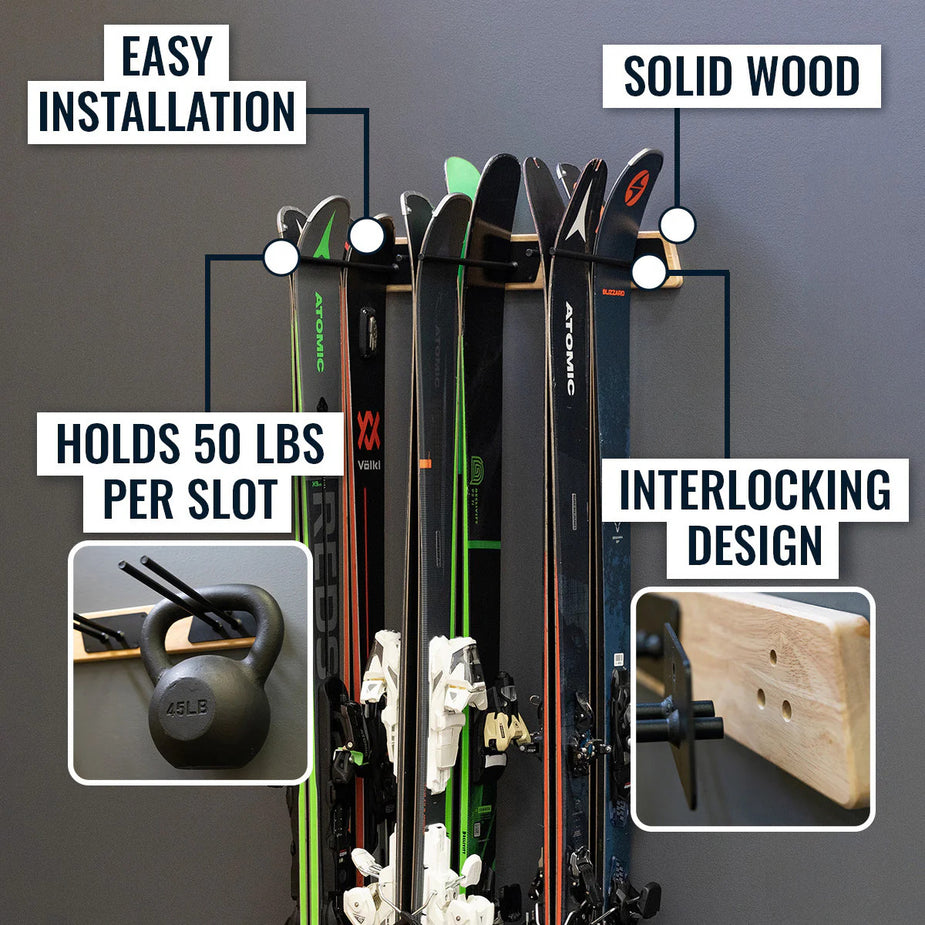 Heavy-Duty Ski Storage Rack: Holds 6 Pairs, Steel & Wood Construction ...