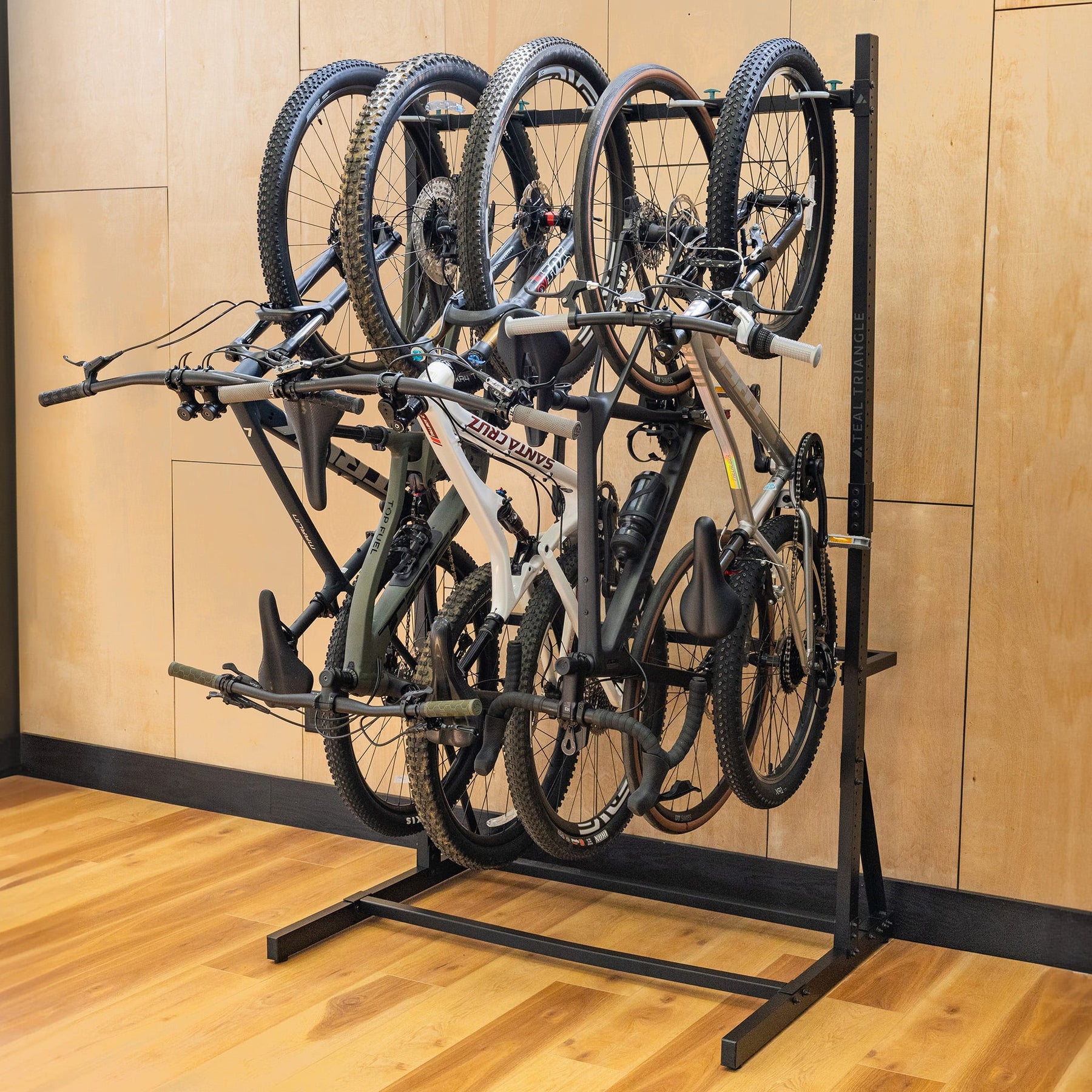 Triangular Bicycle Rack Teal Triangle Freestanding G-Bike | Bicycle Floor Rack – StoreYourBoard