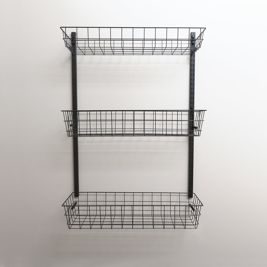 black wire basket wall storage organization