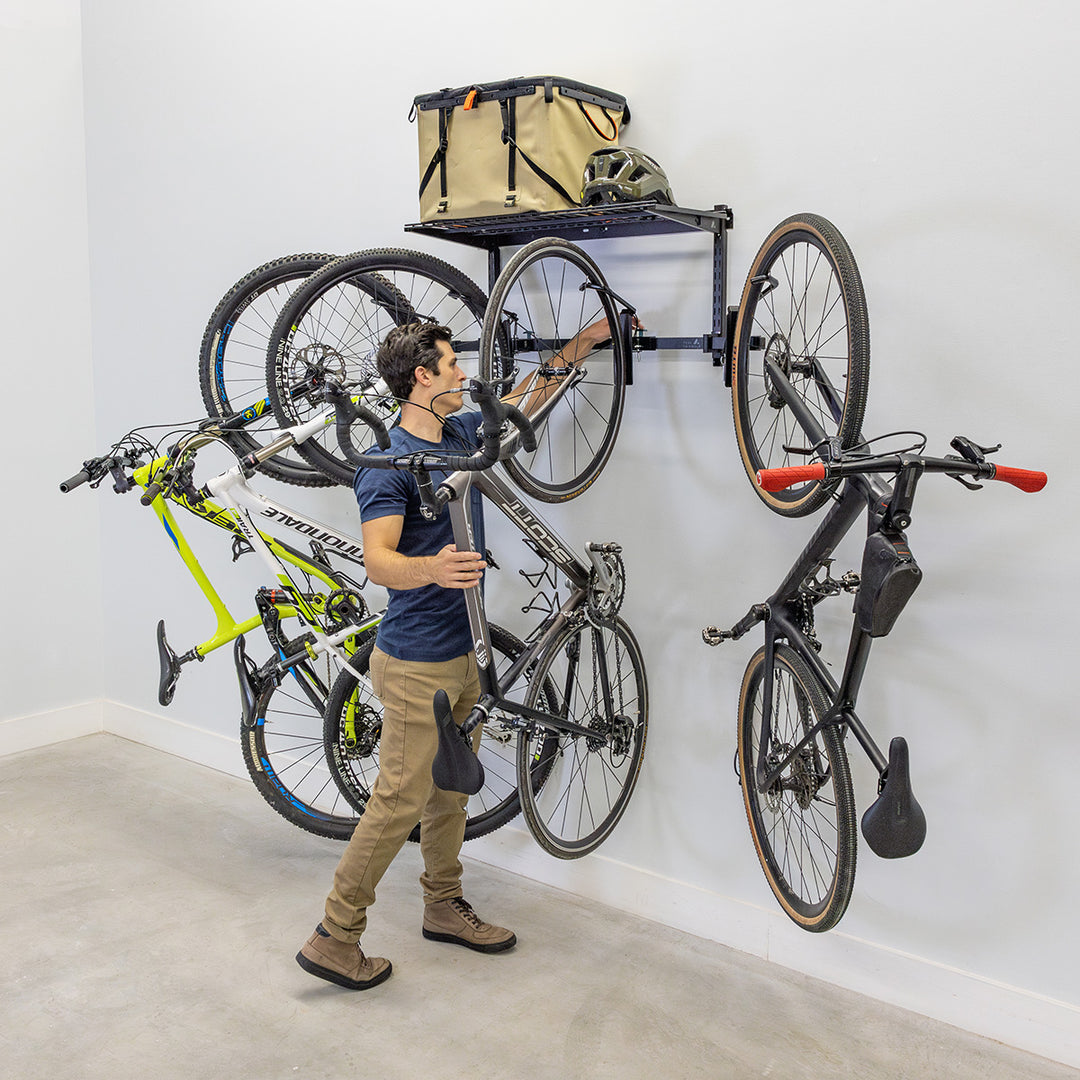 OUTLET | G-Swivel Bike + Shelf Adjustable Wall Storage System | Holds 4 Bikes