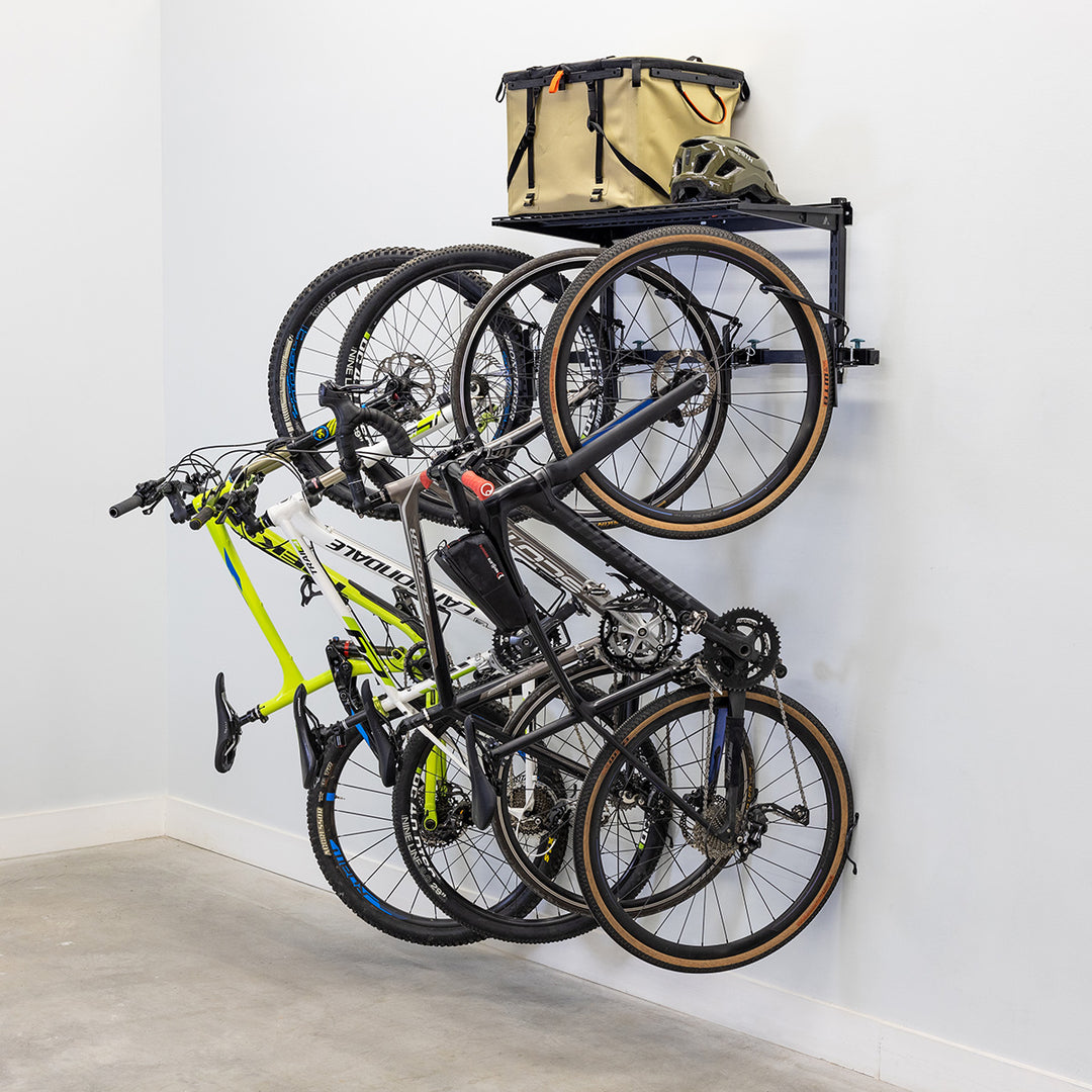 OUTLET | G-Swivel Bike + Shelf Adjustable Wall Storage System | Holds 4 Bikes