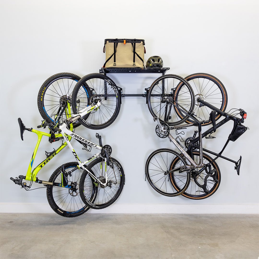 G-Swivel Bike + Shelf Adjustable Wall Storage System | Holds 4 Bikes