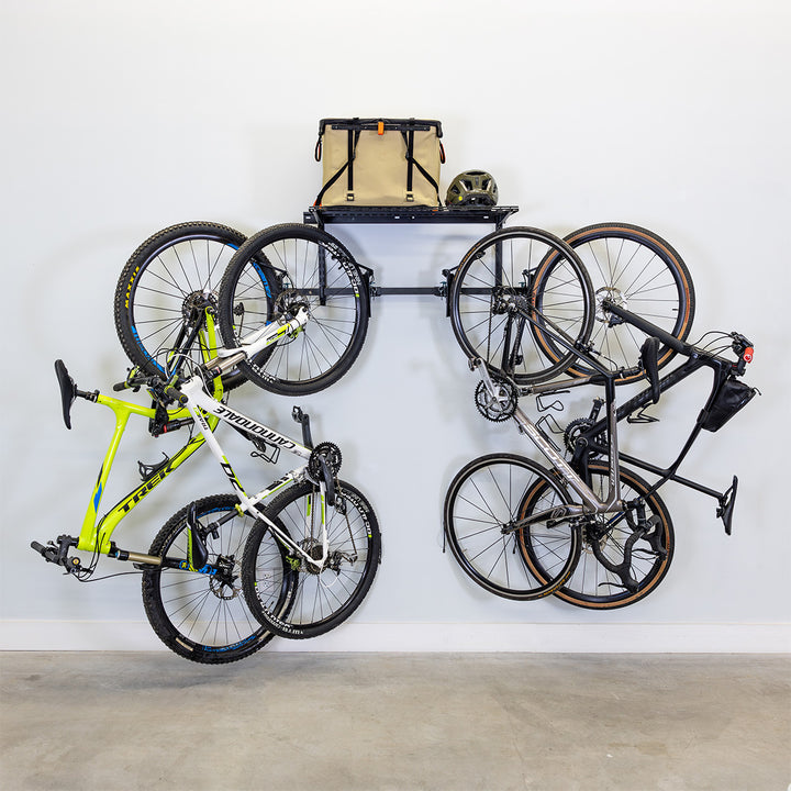 G-Swivel Bike + Shelf Adjustable Wall Storage System | Holds 4 Bikes