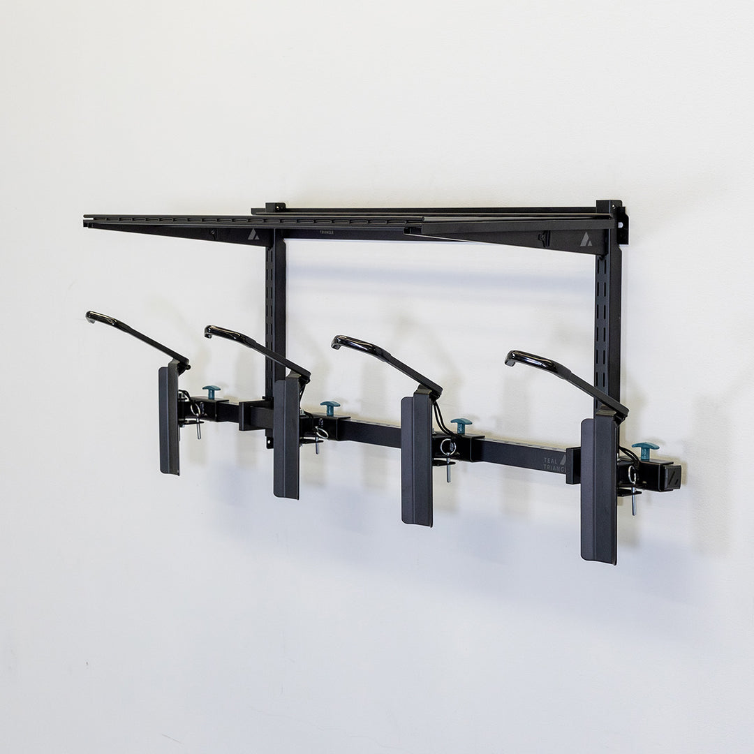 G-Swivel Bike + Shelf | Adjustable Wall Storage System | Holds 4 Bikes