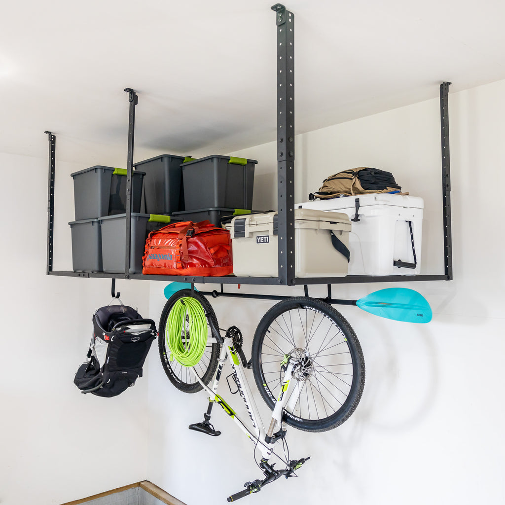 Bike Hooks for Garage Ceiling Mount Rack – Heavy Duty 4X8 Overhead Garage  Storage Rack for Ceiling Hanging Bicycle Shelves, Add on Storage Flat Hooks
