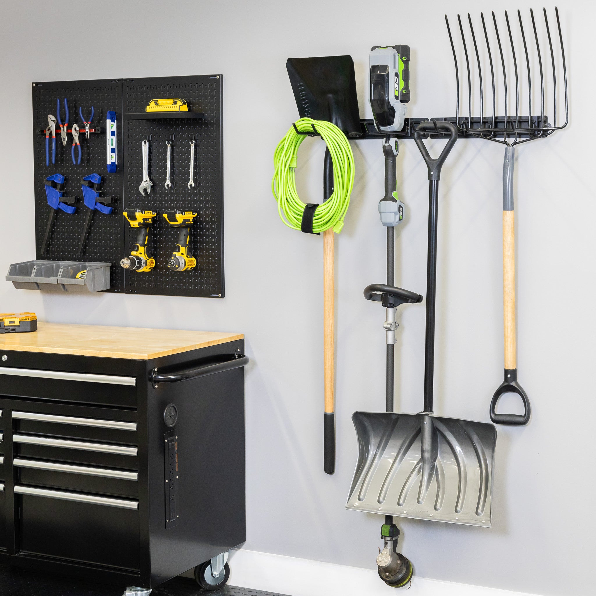 Yard Tool Organizer for Garden Tools, Black Metal, Adjustable, 32 inch ...