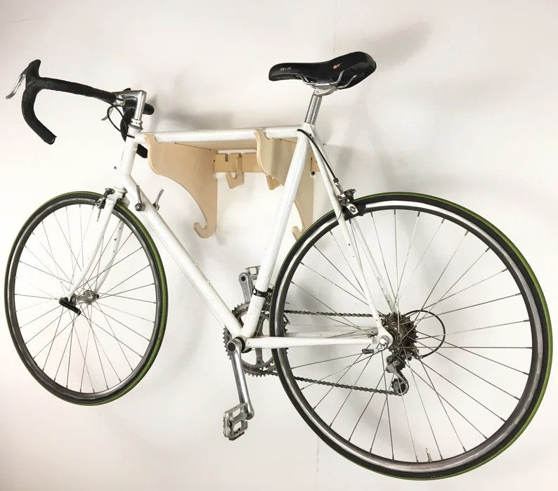 Wood Bike Display Shelf |  Accessory Hooks