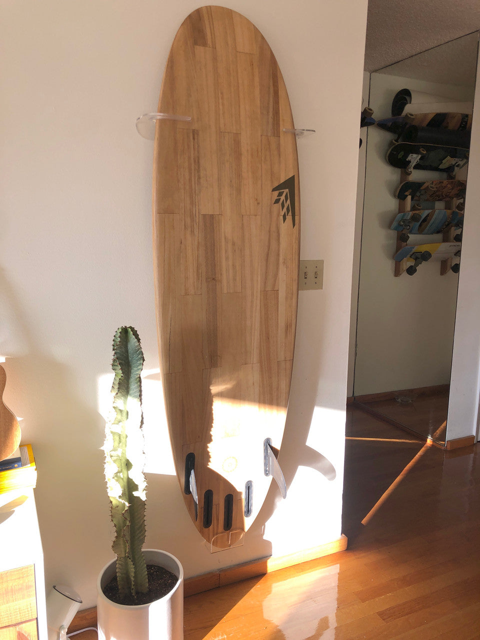 Vertical Surfboard Display Rack | Clear Acrylic Wall Mount | StoreYourBoard