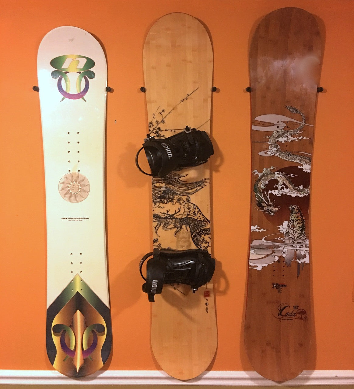 Hooks to hang snowboard best sale on wall