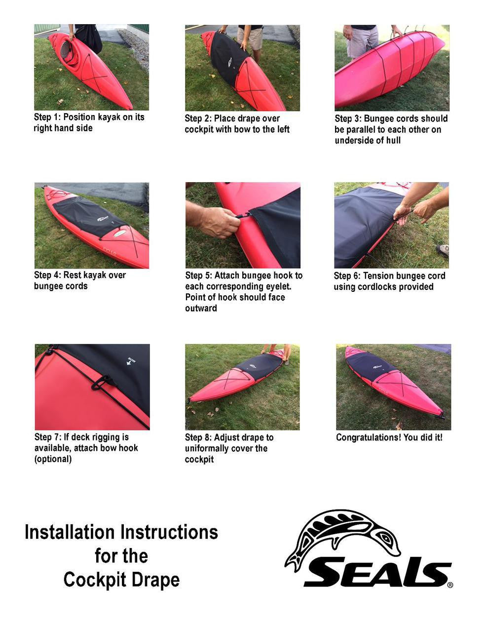 instructions for tandem kayak cockpit drape and storage cover