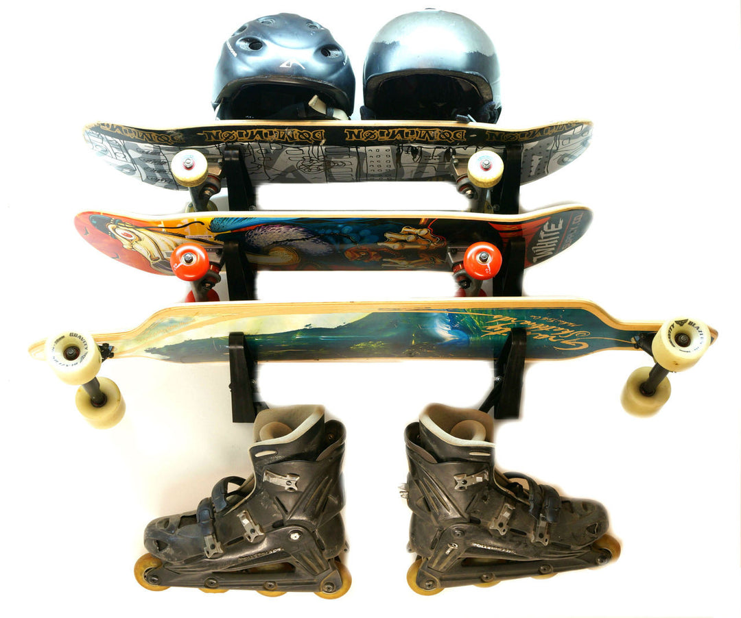 rack that holds longboards