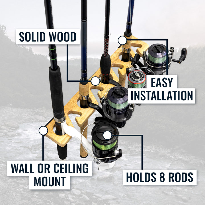 Stillwater Fishing Rack | Wall or Ceiling Mount | Holds 8 Rods