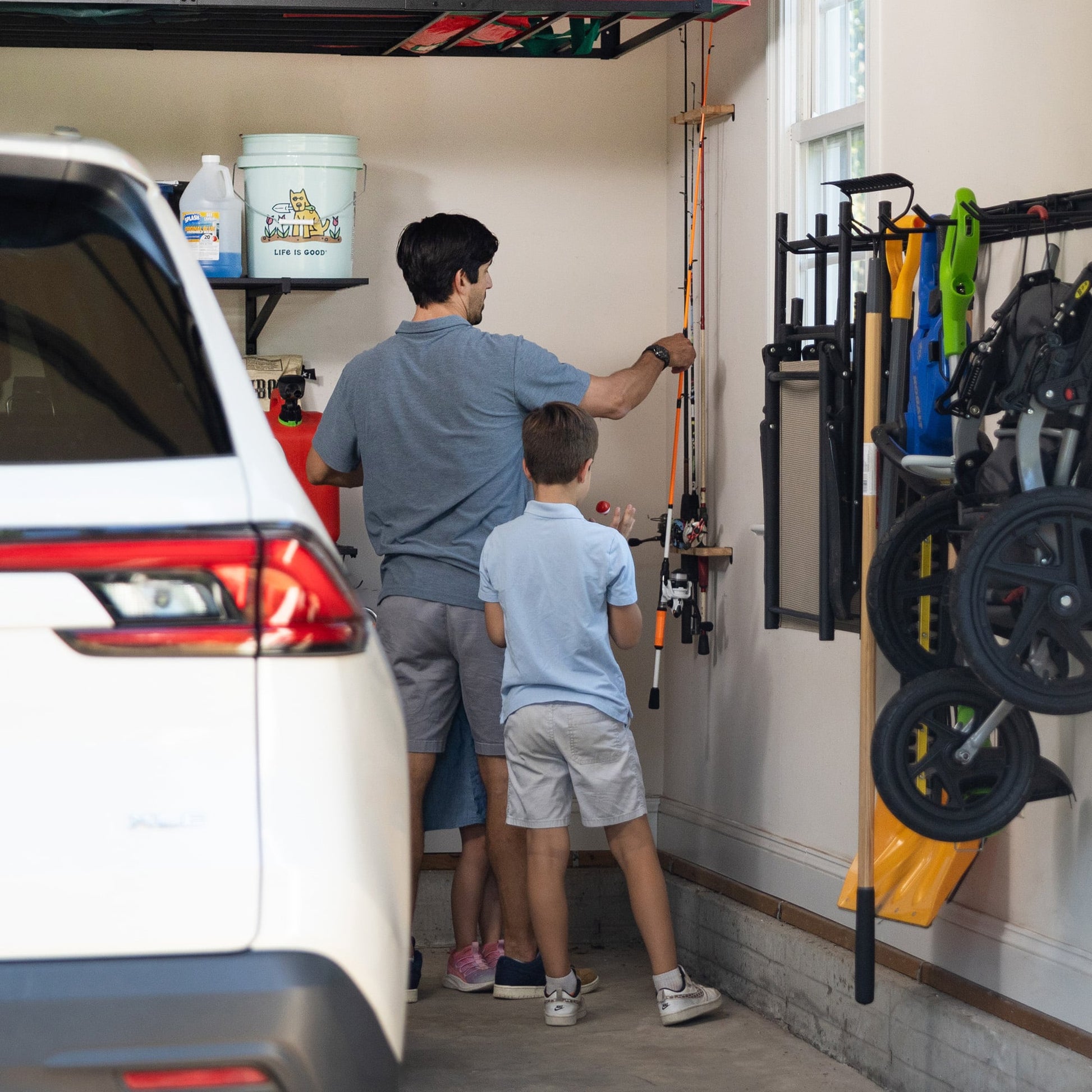 garage fishing rod wall storage