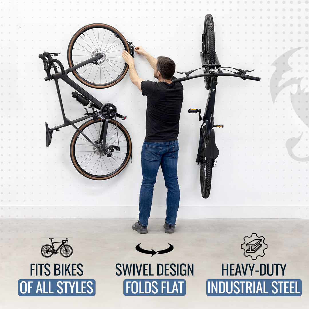 Swivel Mount Bike Storage Rack | 2 Bike Garage Wall Hooks | Mud