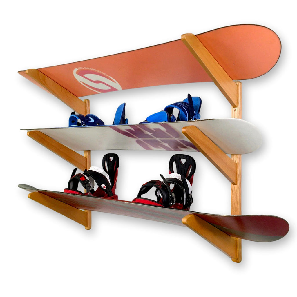 Timber Snowboard Wall Rack | Solid Oak | Holds 3 Snowboards