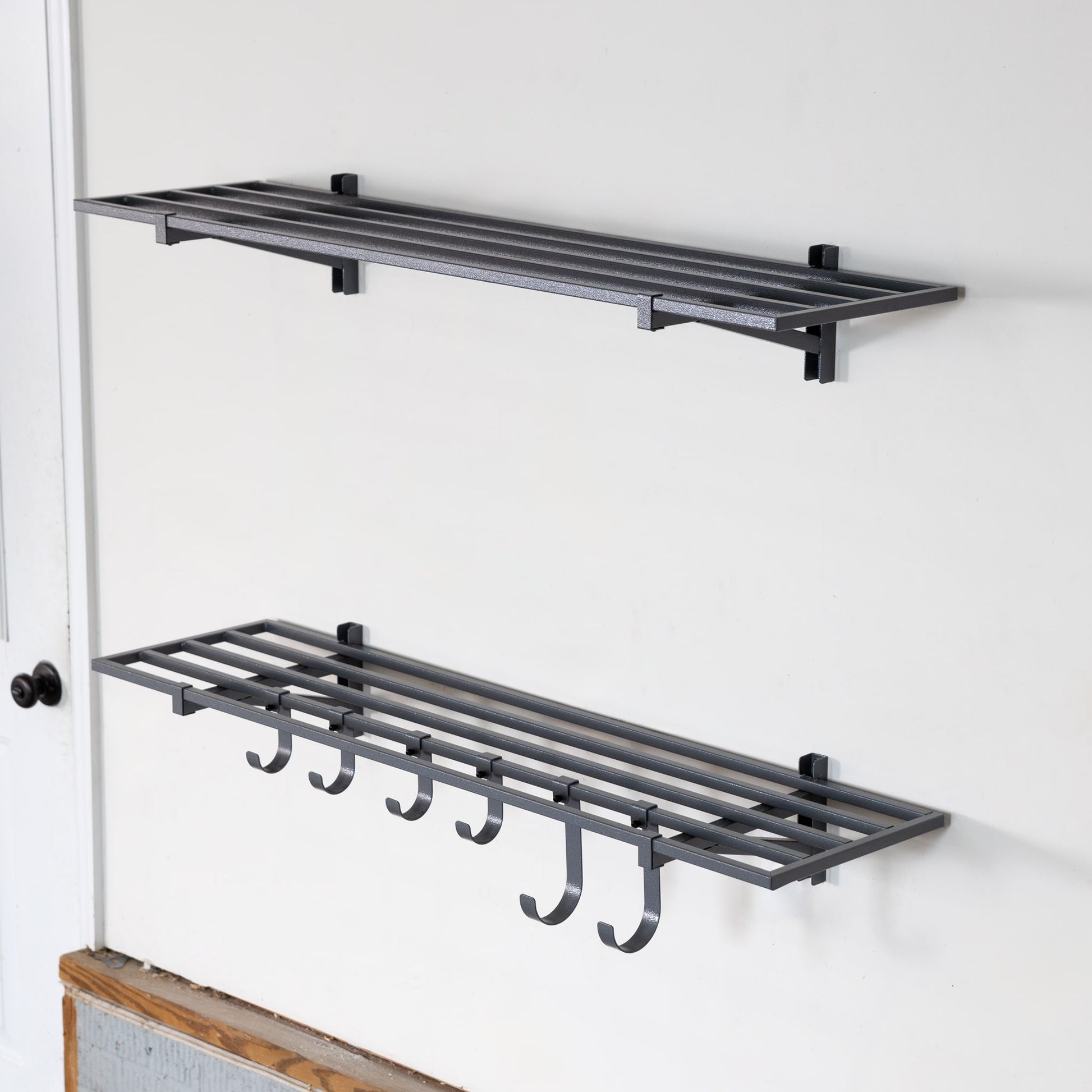 metal shelving with hooks