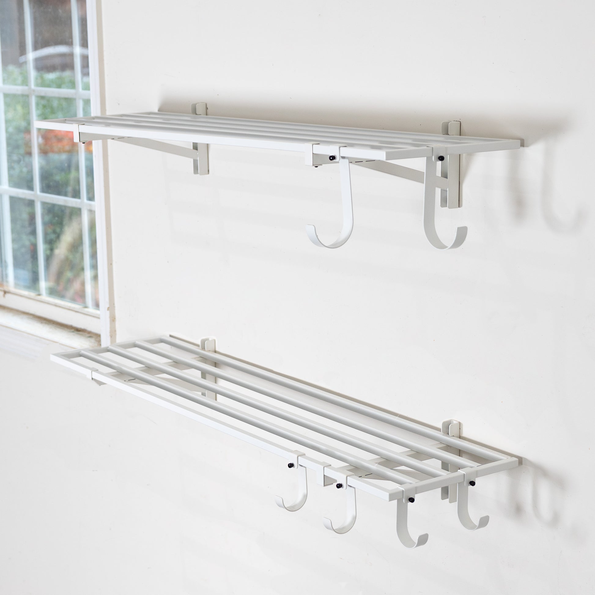 1x4 garage wall shelf with hooks