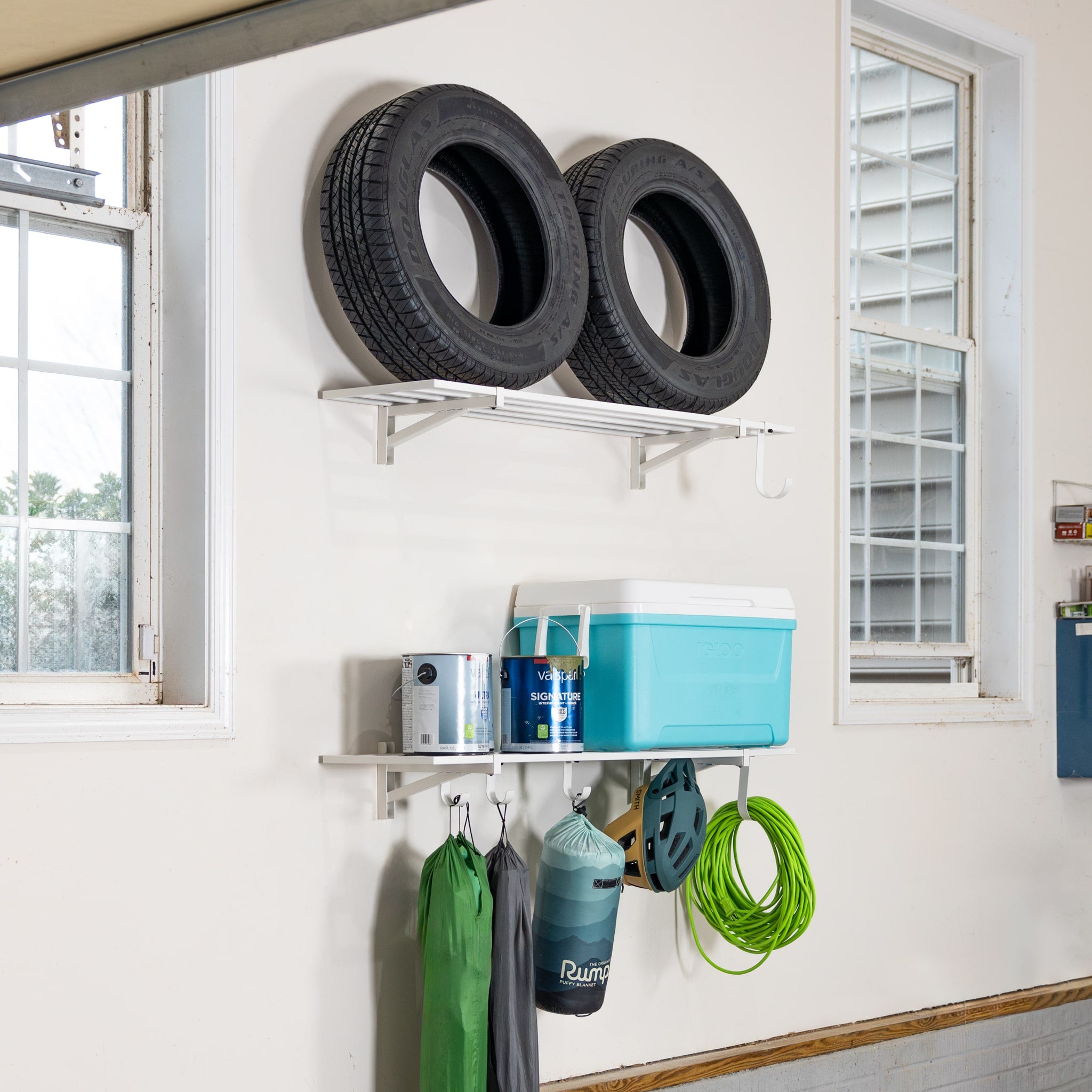 wall mounted garage shelving white