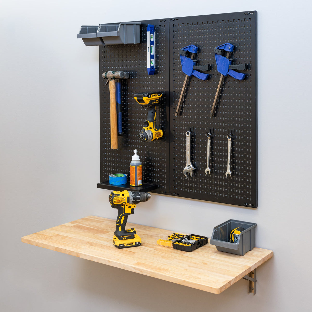 Folding Workbench and Pegboard Workshop Set, Wall Mount Foldaway Table ...